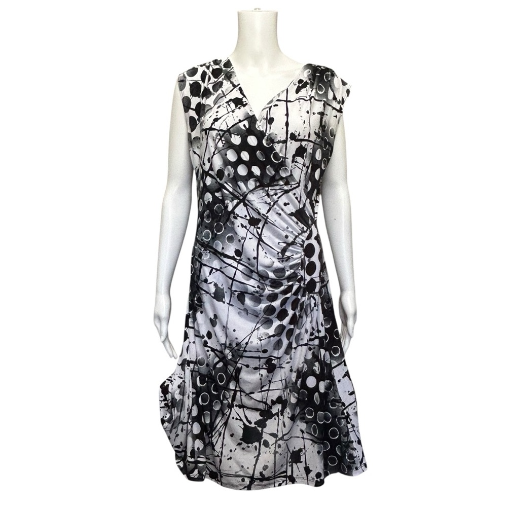 Pretty Woman Black White Abstract Stretchy Ruched Dress Size M